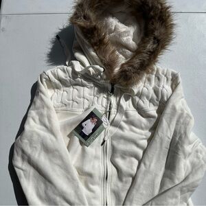NWT Green Tea White Fur Trim Hoodie